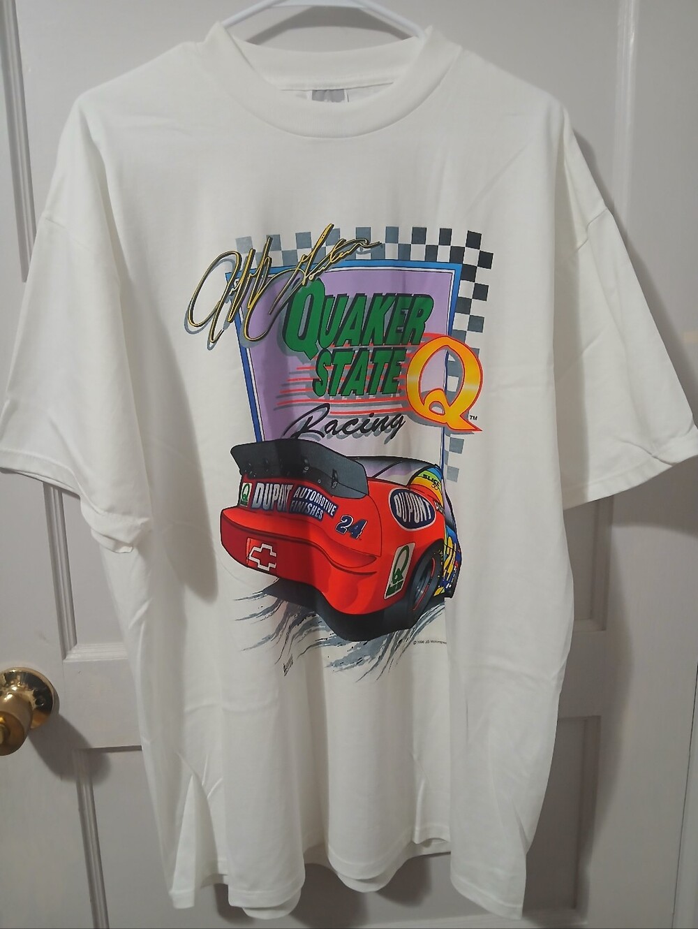 1996 Jeff Gordon Nascar DuPont Quaker State Racing White T Shirt Size XL Jerzees